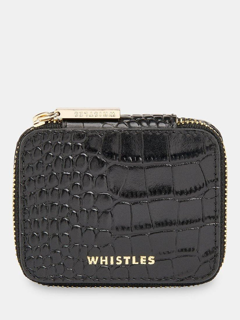 Whistles Lotta croc texture leather jewellery box black, UK version