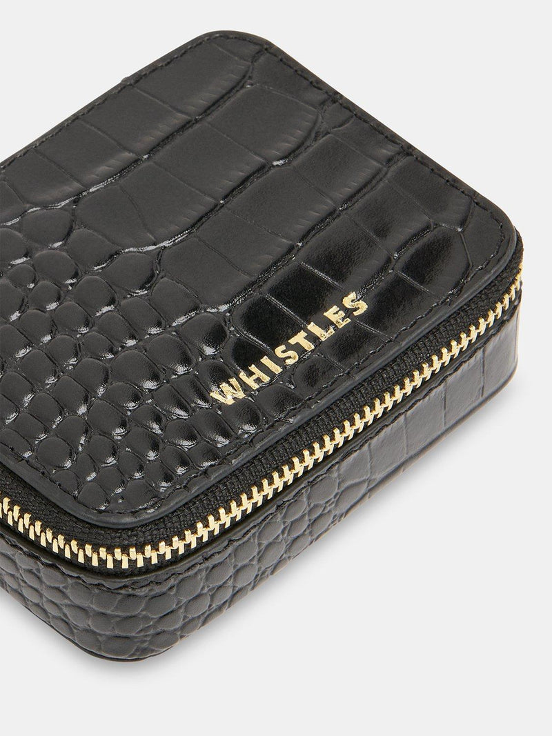 Whistles Lotta croc texture leather jewellery box black, UK version