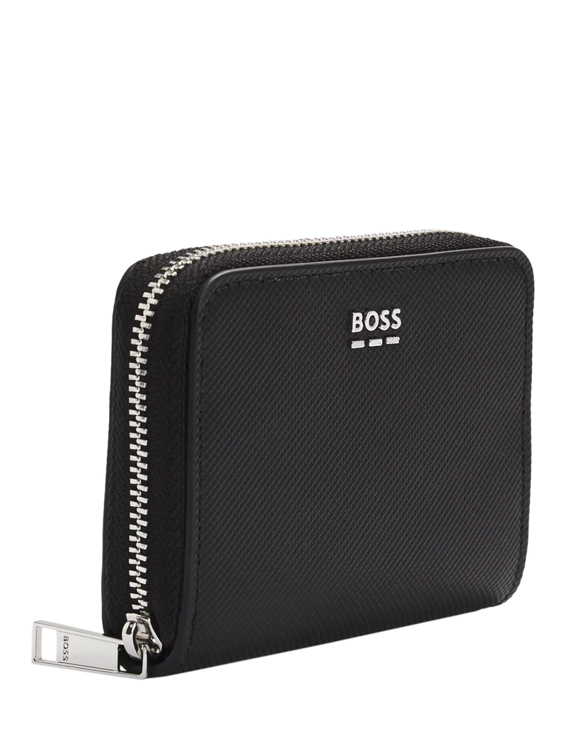 BOSS black textured faux leather wallet, imported from the UK