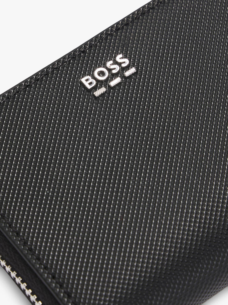 BOSS black textured faux leather wallet, imported from the UK