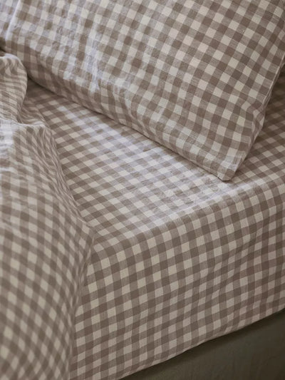 John Lewis Piglet in Bed Gingham Linen Blend Fitted Bed Sheet- Buy online at McGrocer