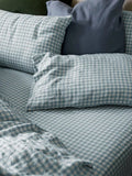 Piglet in Bed gingham linen fitted sheet, imported from the UK