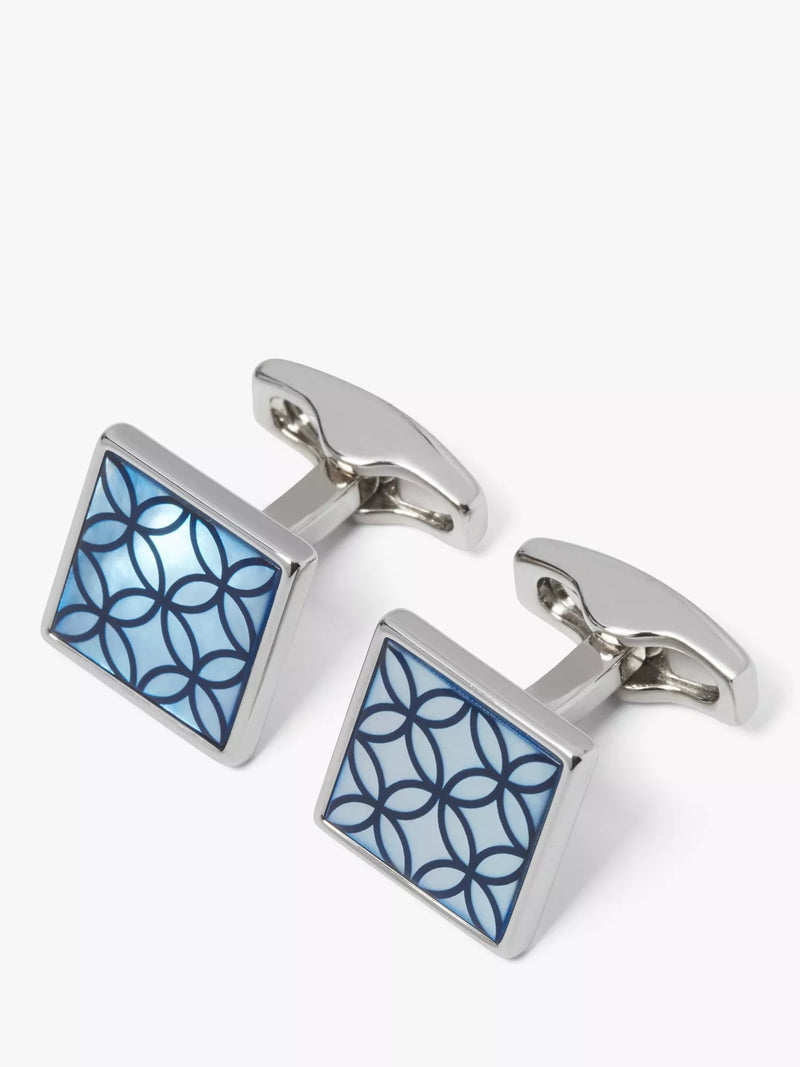 Simon Carter blue mother of pearl geometric cufflinks, imported from the UK