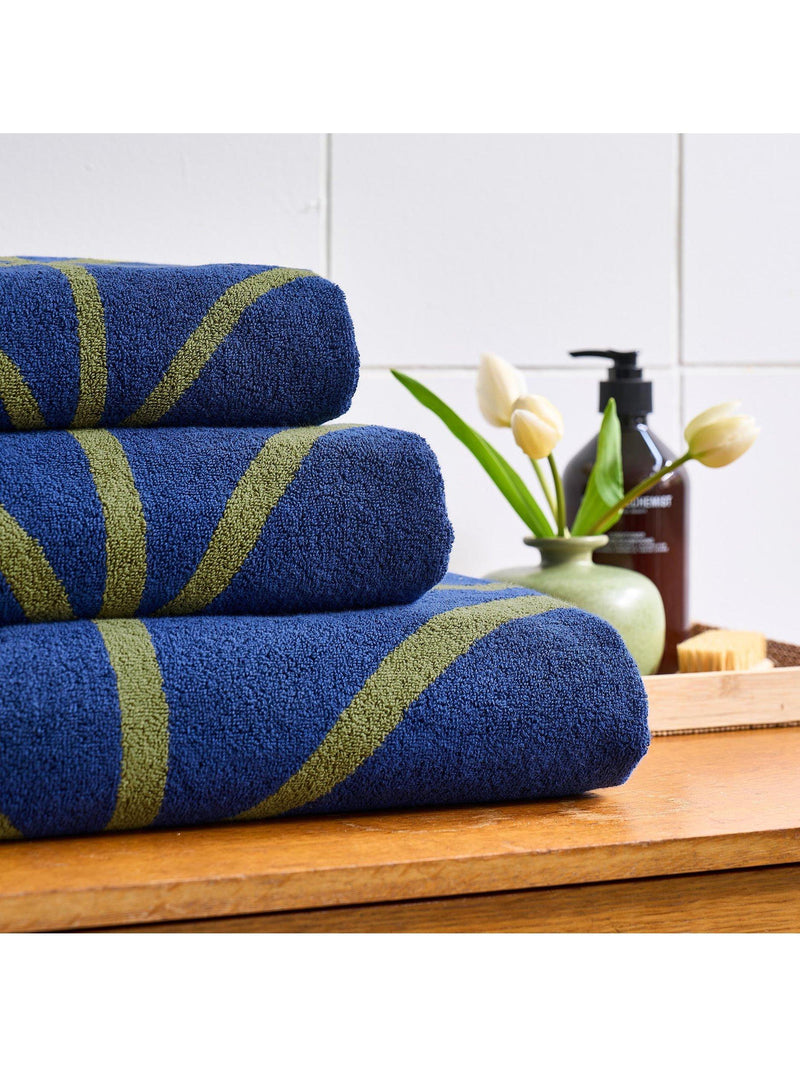 Orla Kiely Lineare Stiel Handtücher in Marine und Olive, Britische Marke