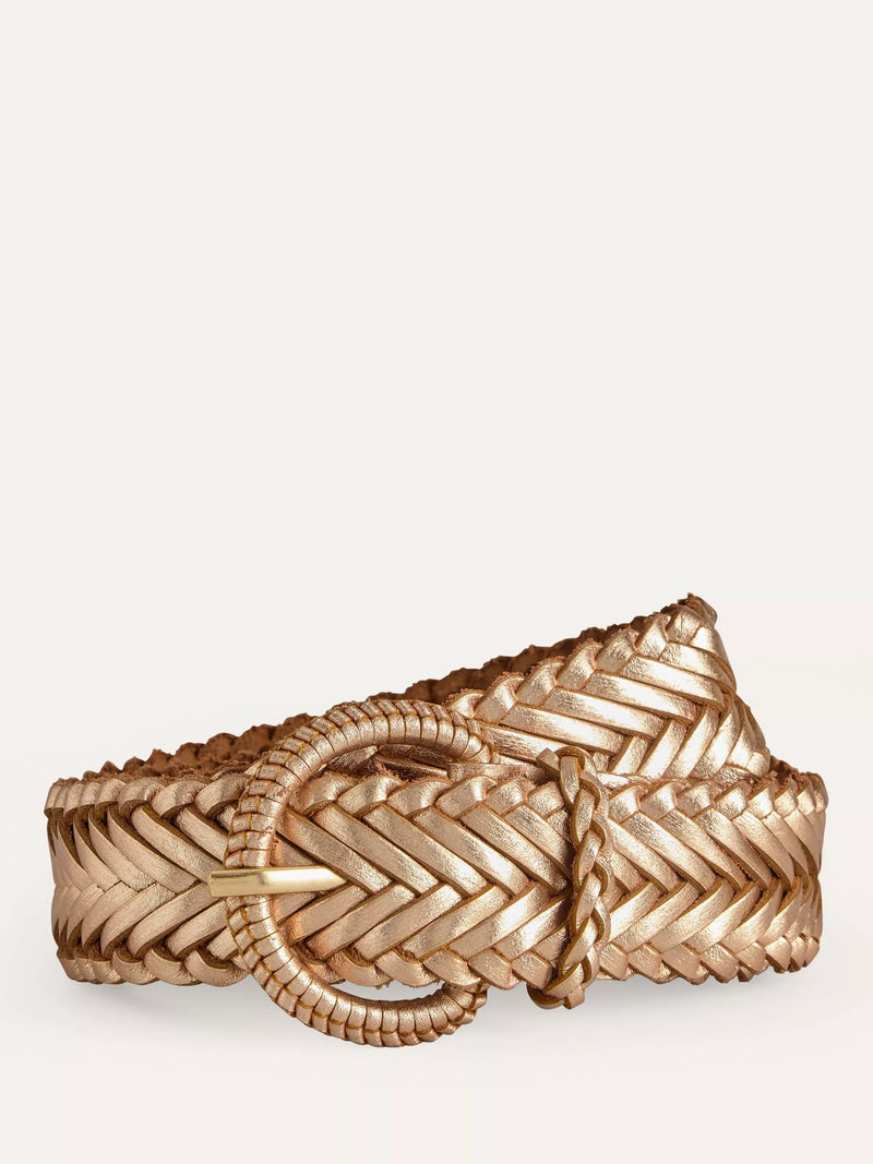 Boden woven leather belt in Gold (British brand)
