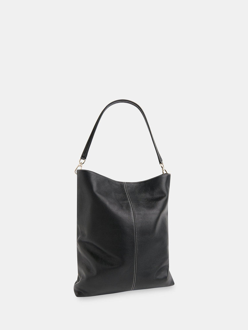 Whistles Kamil contrast stitch leather tote bag black (British brand)