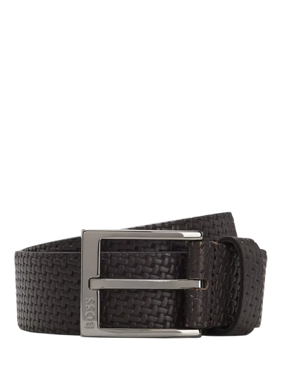 John Lewis BOSS Leather Woven Texture Belt Dark Brown 3.5cm Width- Buy online at McGrocer