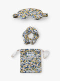 Padded Eye Mask and Hair Scrunchie Set with Summer Patchwork Print in Viscose Satin, Includes Storage Pouch