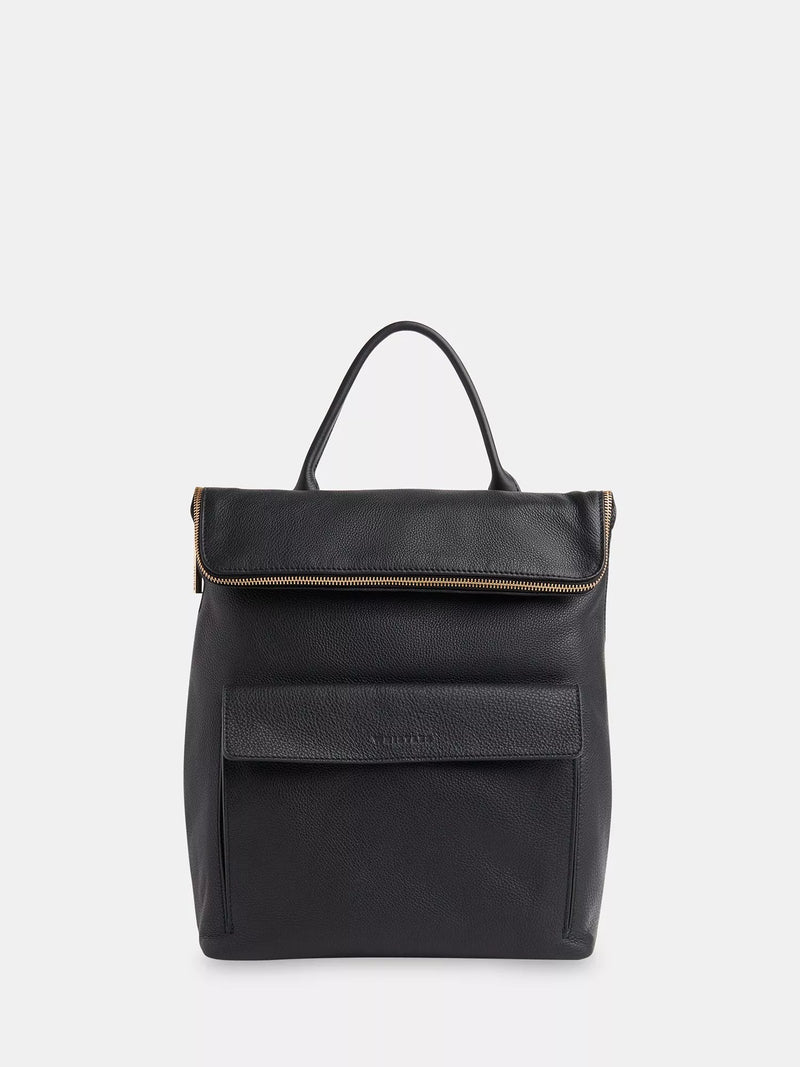 Whistles Verity black leather backpack with zip fastening (British brand)