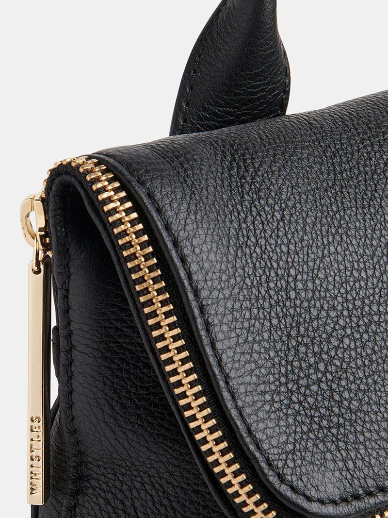 Whistles Verity black leather backpack with zip fastening (British brand)