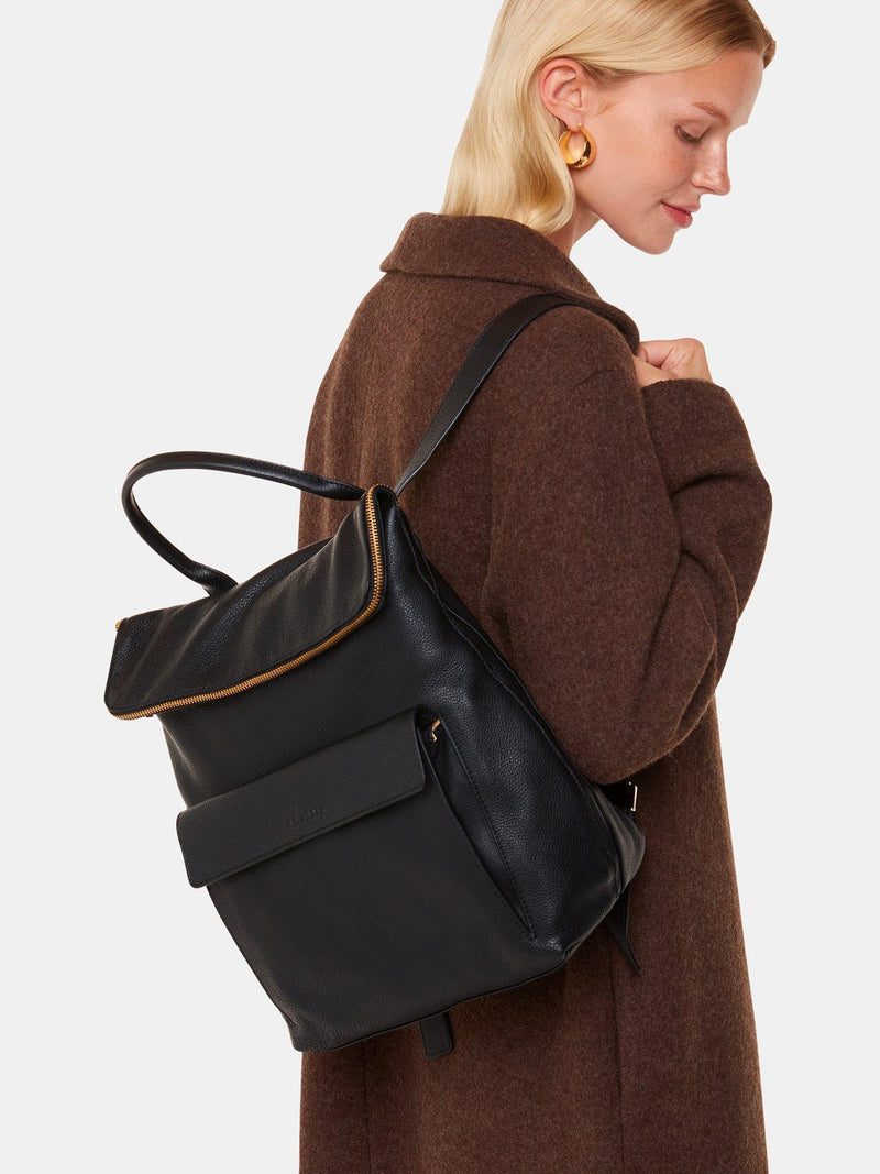 Whistles Verity black leather backpack with zip fastening (British brand)