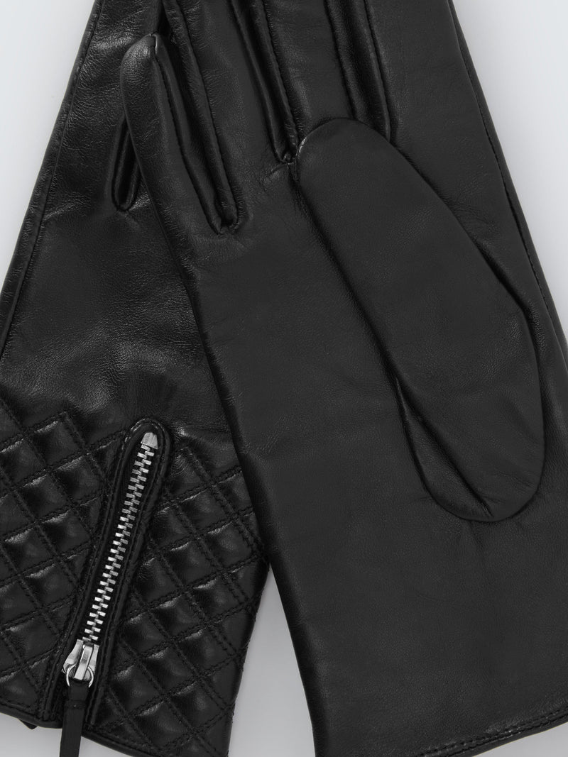 John Lewis quilted leather zip gloves (British brand)