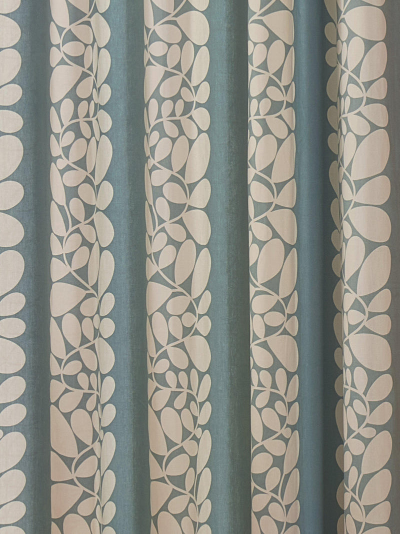 Orla Kiely duck egg eyelet curtains with sycamore stripe print, UK version