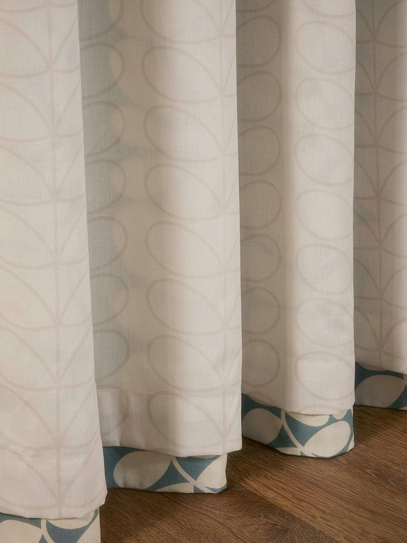 Orla Kiely duck egg eyelet curtains with sycamore stripe print, UK version