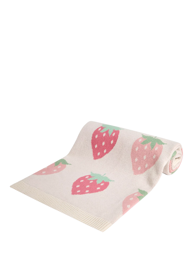 JoJo Maman Bébé pink strawberry baby blanket, imported from the UK