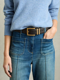 Reiss Brompton leather belt dark brown, imported from the UK