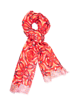 John Lewis Chesca Floral Mosaic Scarf Red 90cm x 180cm- Buy online at McGrocer