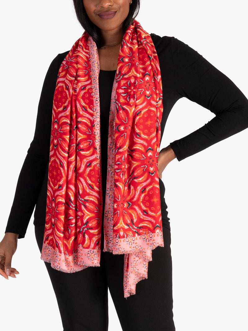 chesca Floral Mosaic scarf red 90x180cm (British brand)