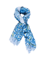 John Lewis chesca Floral Mosaic Scarf Blue 90x180cm- Buy online at McGrocer