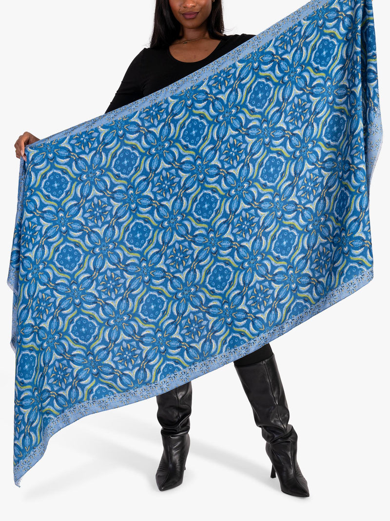 chesca floral mosaic scarf in blue - British product