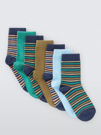 John Lewis John Lewis Kids' Stripe Ankle Socks Blue Pack of 7- Buy online at McGrocer