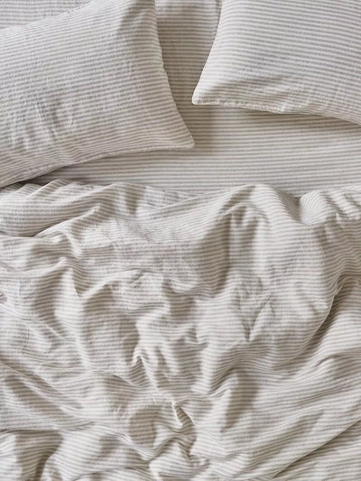 John Lewis Piglet in Bed Oatmeal Stripe Linen Single Duvet Cover 140 x 200 cm- Buy online at McGrocer