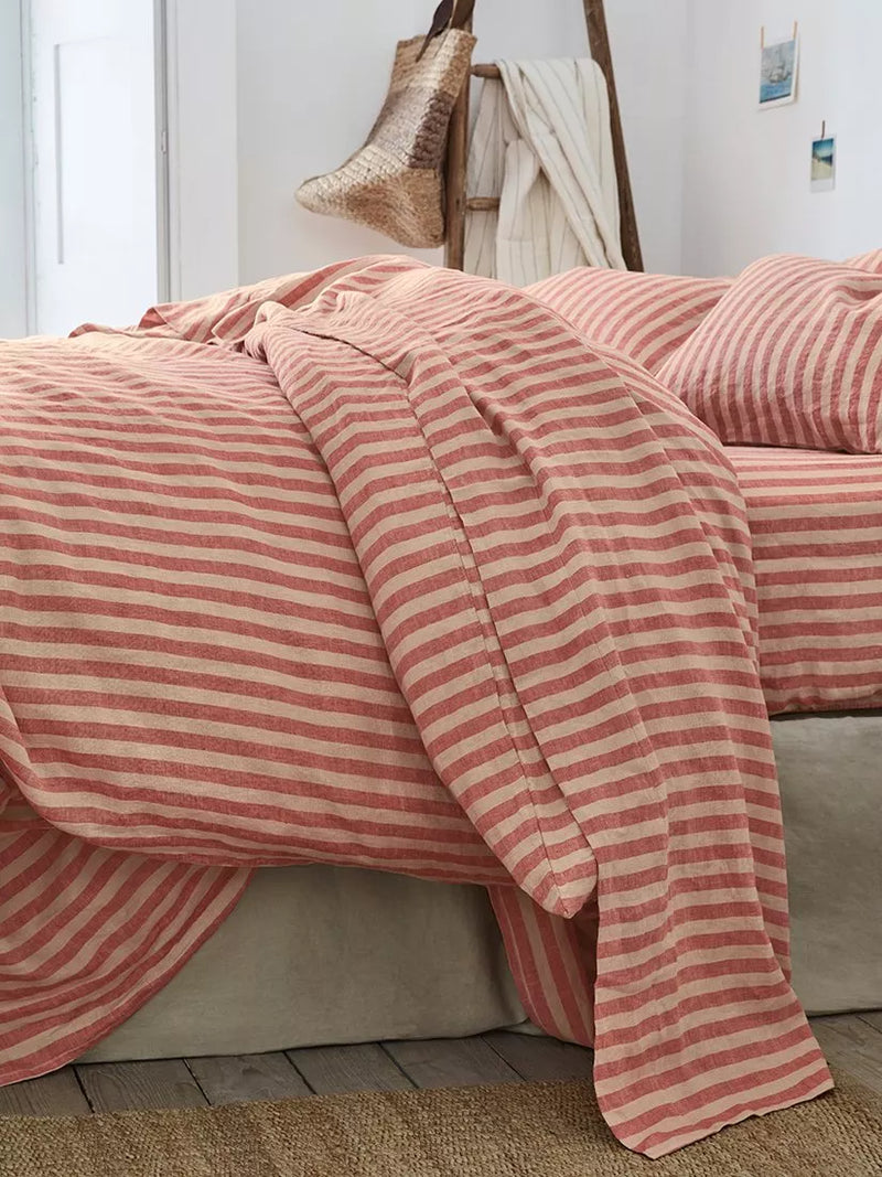 Piglet in Bed Pembroke Stripe Linen Flat Sheet Single