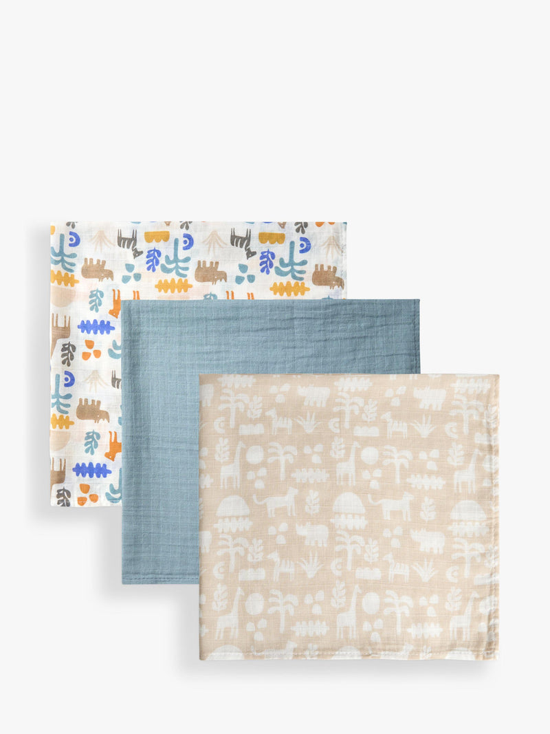 Safari Multi-Pattern Muslin Cloths, Pack of 3