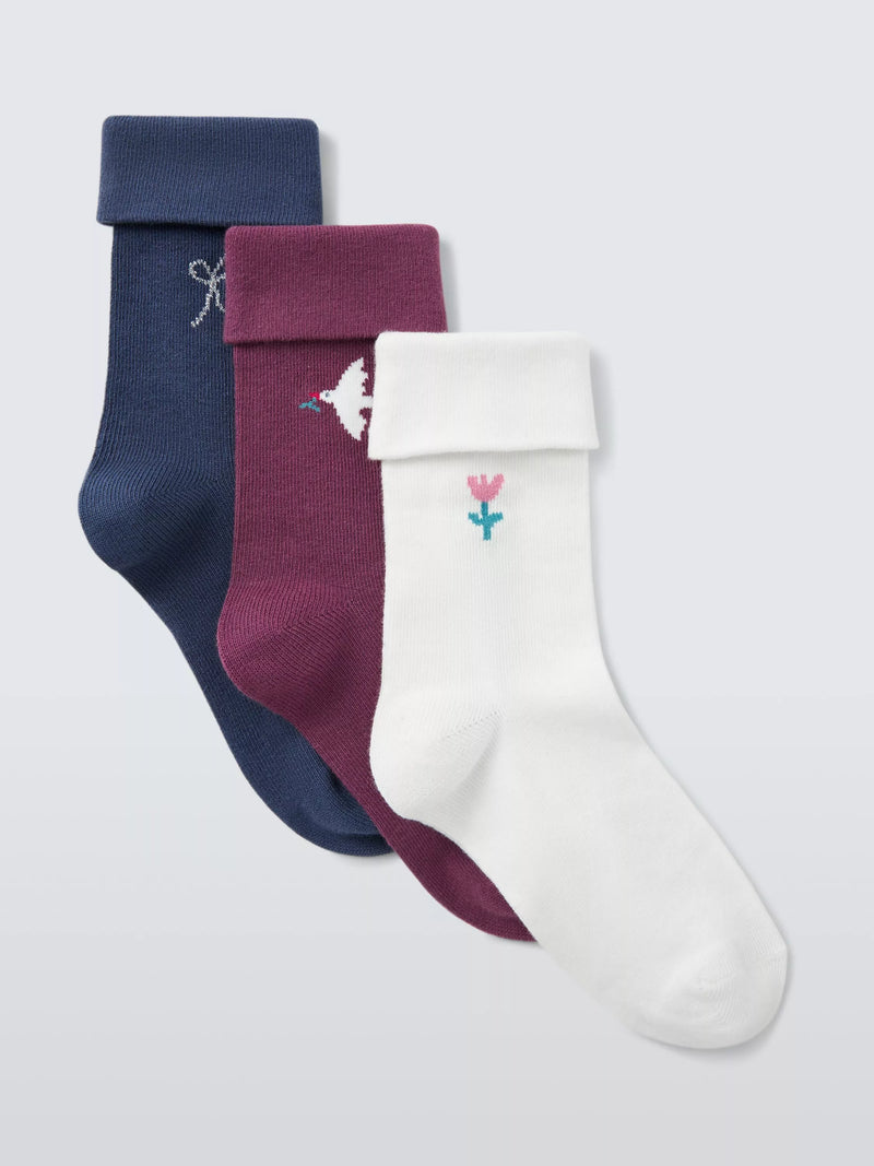 John Lewis ankle socks pack of 3 with motifs, UK version