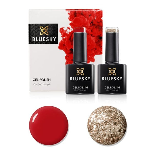 Bluesky Gel Polish Set Red Gold Glitter 6 Pack - British product