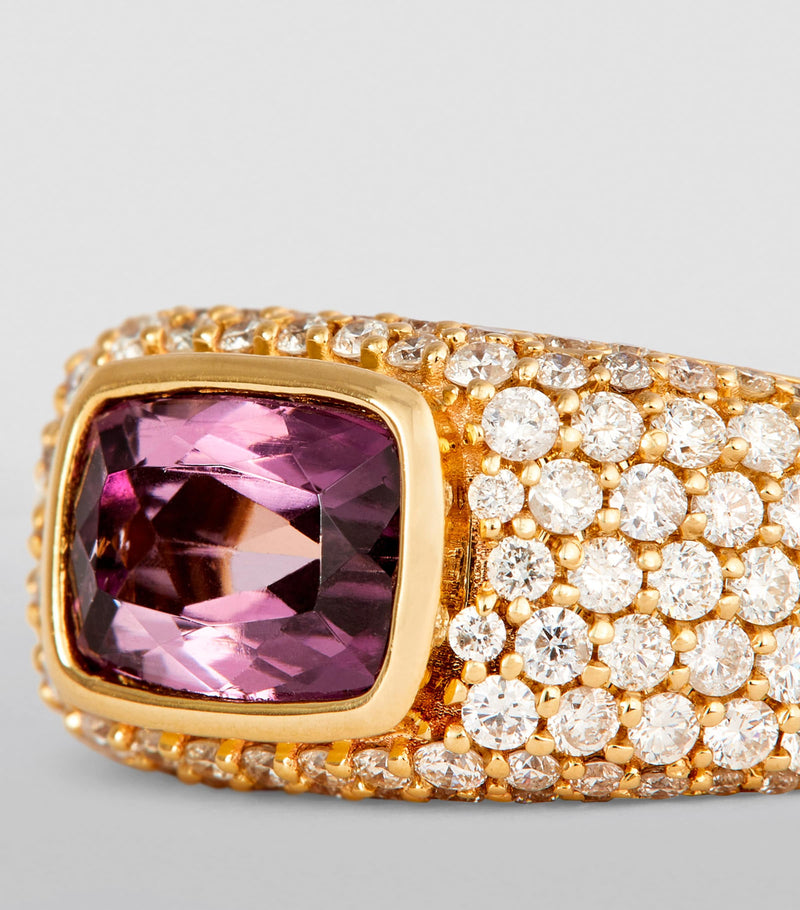 Jacquie Aiche yellow gold diamond kunzite ring, imported from the UK