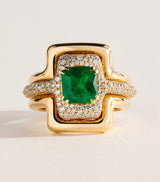 Harrods Azlee x Gemfield's Yellow Gold Pavé Diamond and Emerald Origins Contour Ring- Buy online at McGrocer