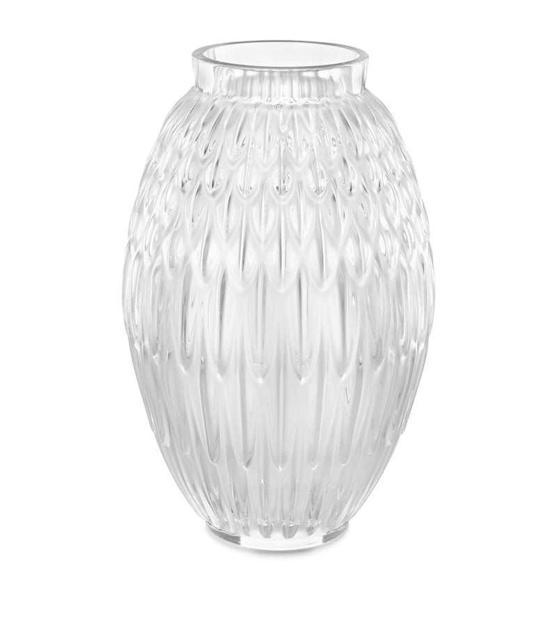Lalique Plumes crystal vase 26.5cm, imported from the UK
