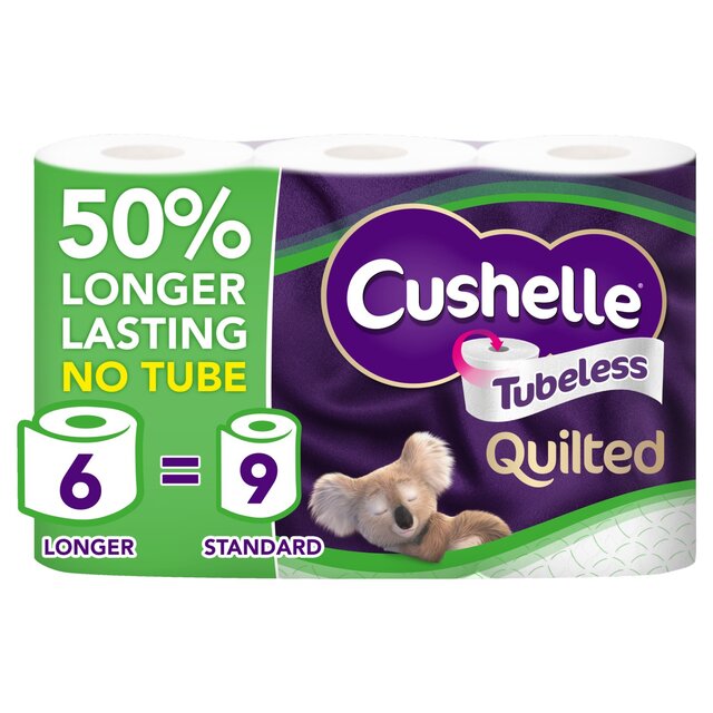 Cushelle Quilted Tubeless Toilet Roll 50% More Sheets   6 per pack - McGrocer