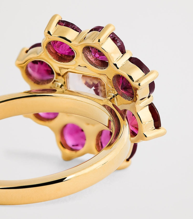 Jennifer Meyer yellow gold and rubellite flower ring, imported from the UK