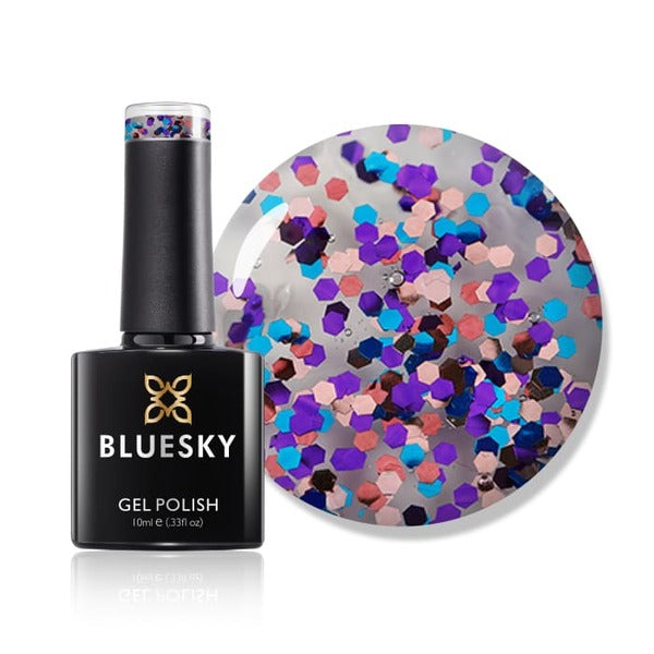 Bluesky multi-coloured glitter gel polish Ibiza - British product