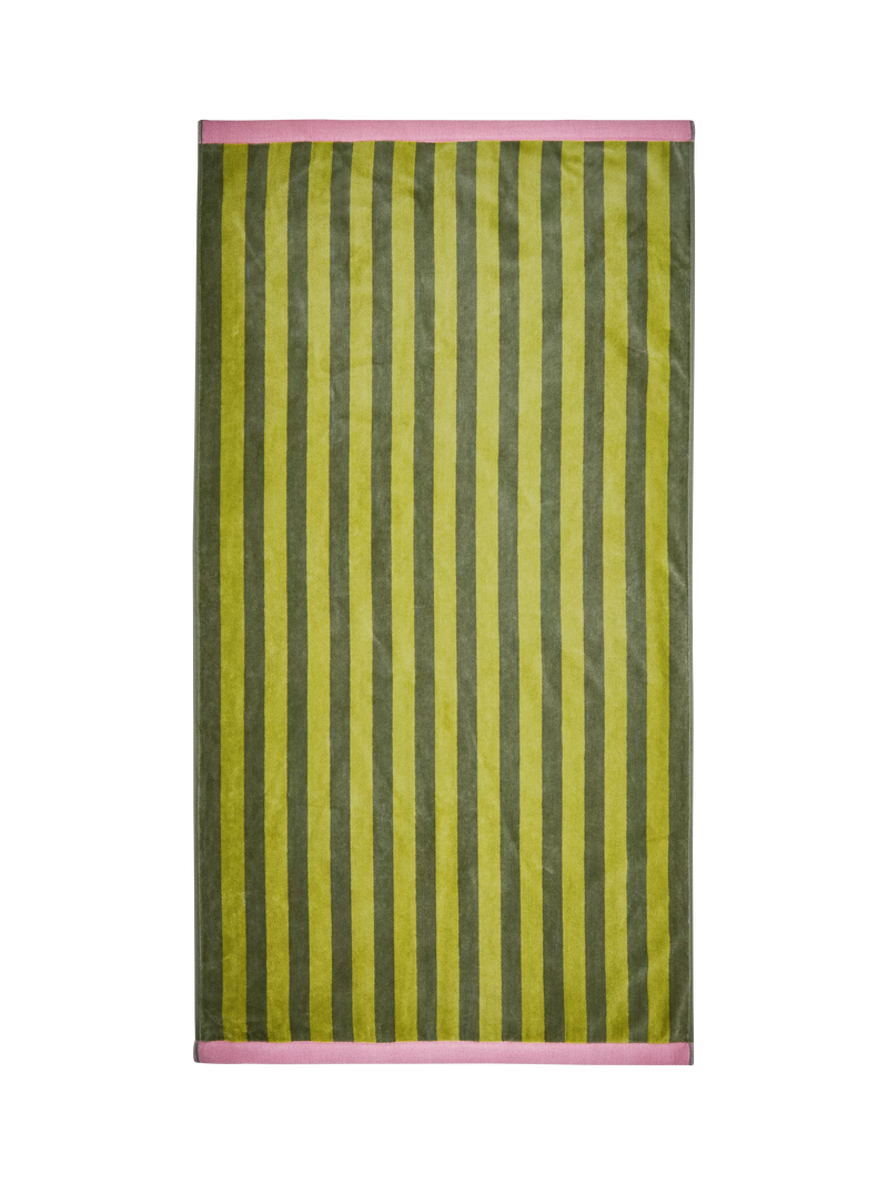 Land & Shore Grass Stripe jacquard towels in green and blue (British brand)