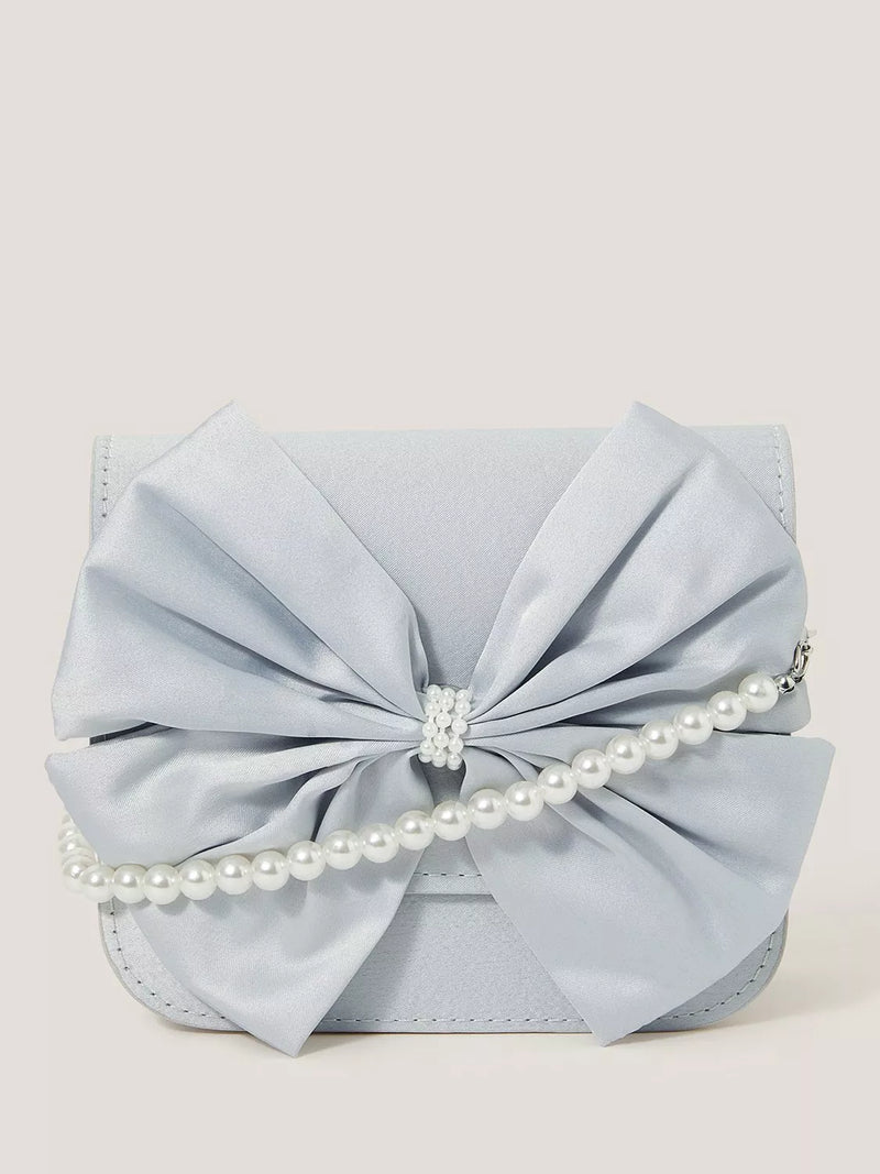 Monsoon kids bridesmaid satin bow mini bag pale blue, UK version
