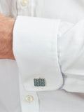 Simon Carter enamel cufflinks blue teal retro pattern, UK version