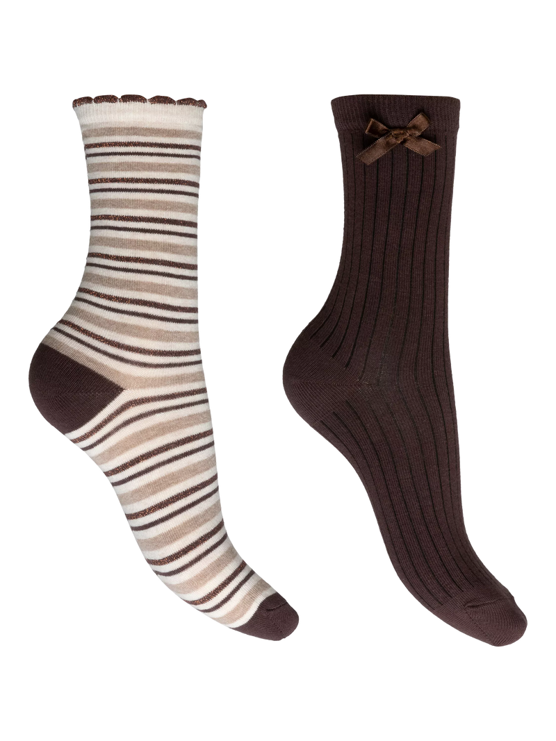 Charnos ankle socks pack of 2 chocolate mix stripe and rib, UK version