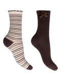 Charnos ankle socks pack of 2 chocolate mix stripe and rib, UK version