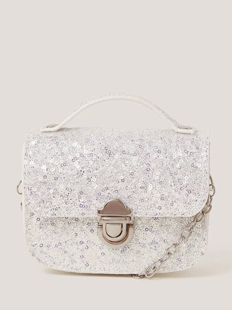 Monsoon Mini Glitter Bag silver, imported from the UK