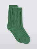 John Lewis Cashmere Rich Cable Knit Bed Socks, Green, S-M
