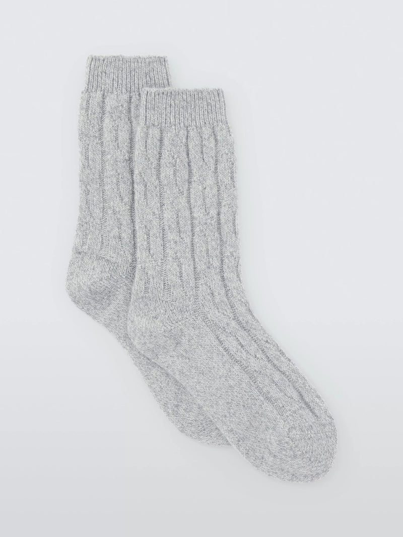John Lewis Cashmere Rich Cable Knit Bed Socks, Grey, S-M