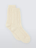 John Lewis Cashmere Rich Cable Knit Bed Socks, Ivory, S-M