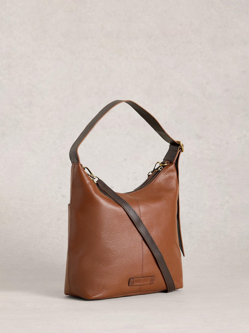 White Stuff Sophia Leather Shoulder Bag in Mid Tan, imported from the UK