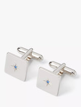 John Lewis Simon Carter Swarovski Crystal Star Sterling Silver Square Cufflinks, Silver/Blue- Buy online at McGrocer