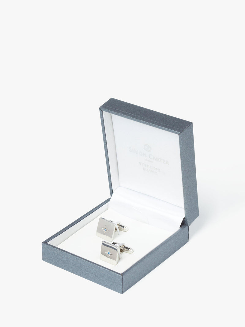 Simon Carter crystal star sterling silver square cufflinks - British product