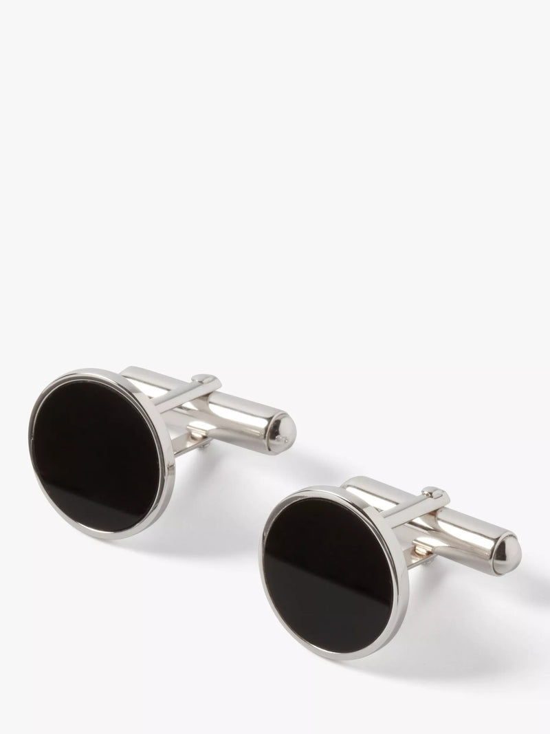 Simon Carter round cufflinks black onyx sterling silver, UK version