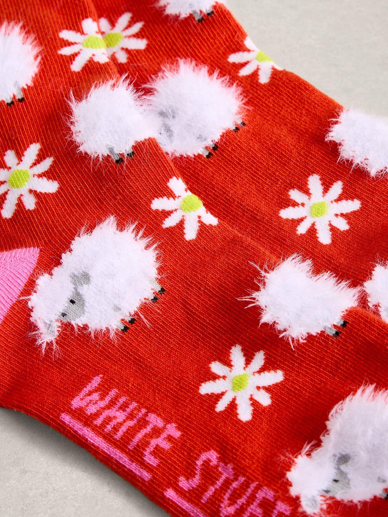 White Stuff fluffy sheep ankle socks in red multi, UK version